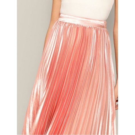 Elastic Waist Solid Pleated Dress