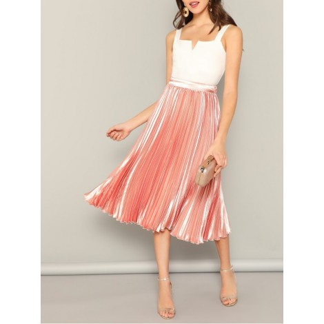 Elastic Waist Solid Pleated Dress